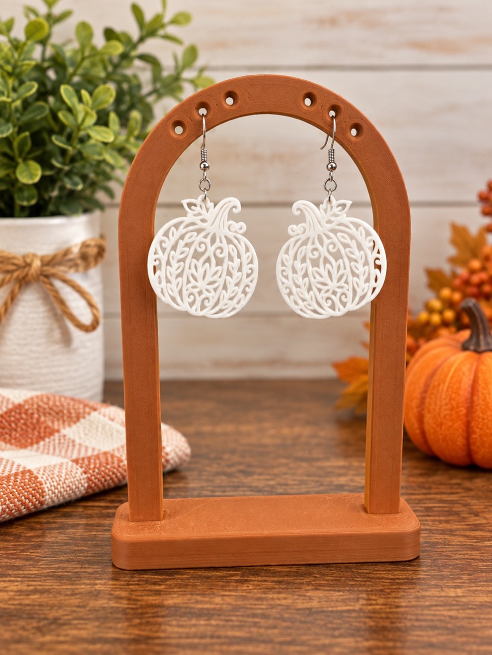White Pumpkin Filigree Dangle Earrings